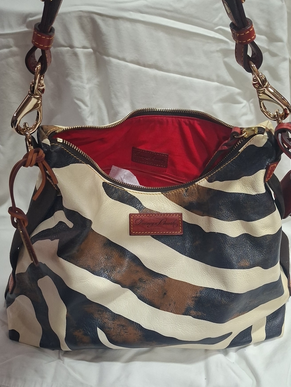 Dooney & Bourke Zebra-Print Leather Hobo Bag - Black/Cream/Brown